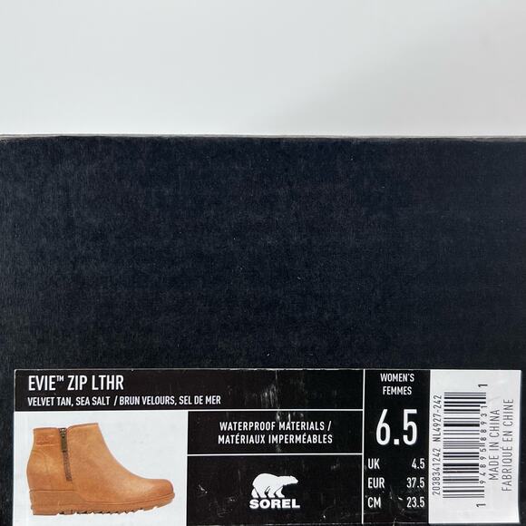 Sorel Evie Side Zip Bootie Waterproof Suede Wedge Black Women's 6.5 NWB - FLAW - Picture 10 of 12